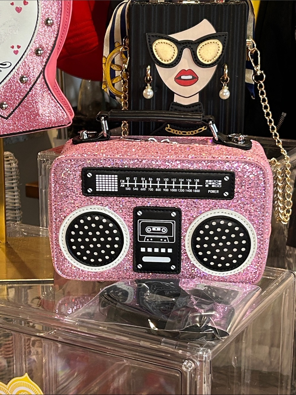 Bundle Pink/Black Novelty Crossbody Bags Betsey Johnson Potion/Lady/Boombox New - Picture 2 of 7